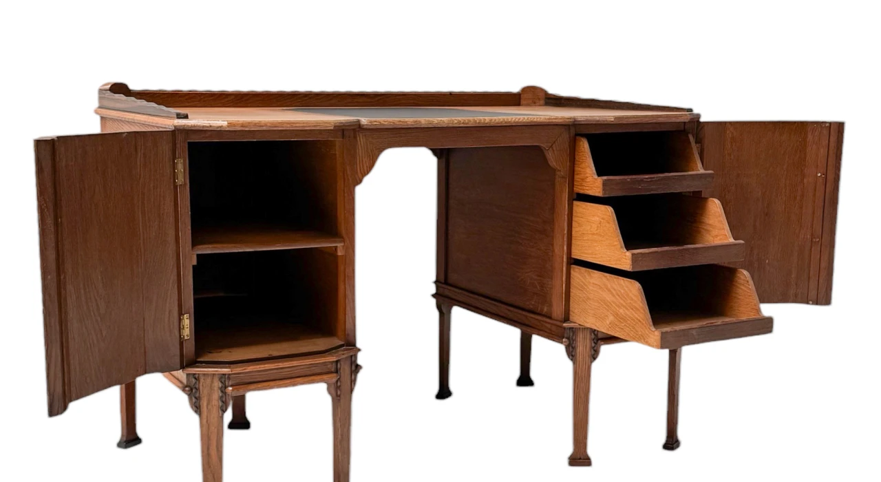 Art Deco Amsterdamse School Oak Pedestal Desk, 1920s